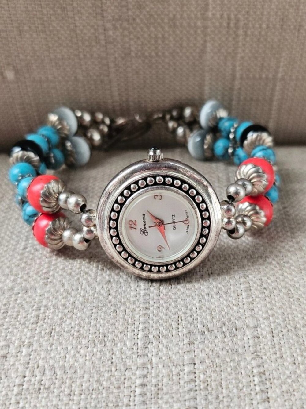 Geneva Ladies Wristwatch Analog Quartz Watch Multi Color Beads Band Wrist Watch